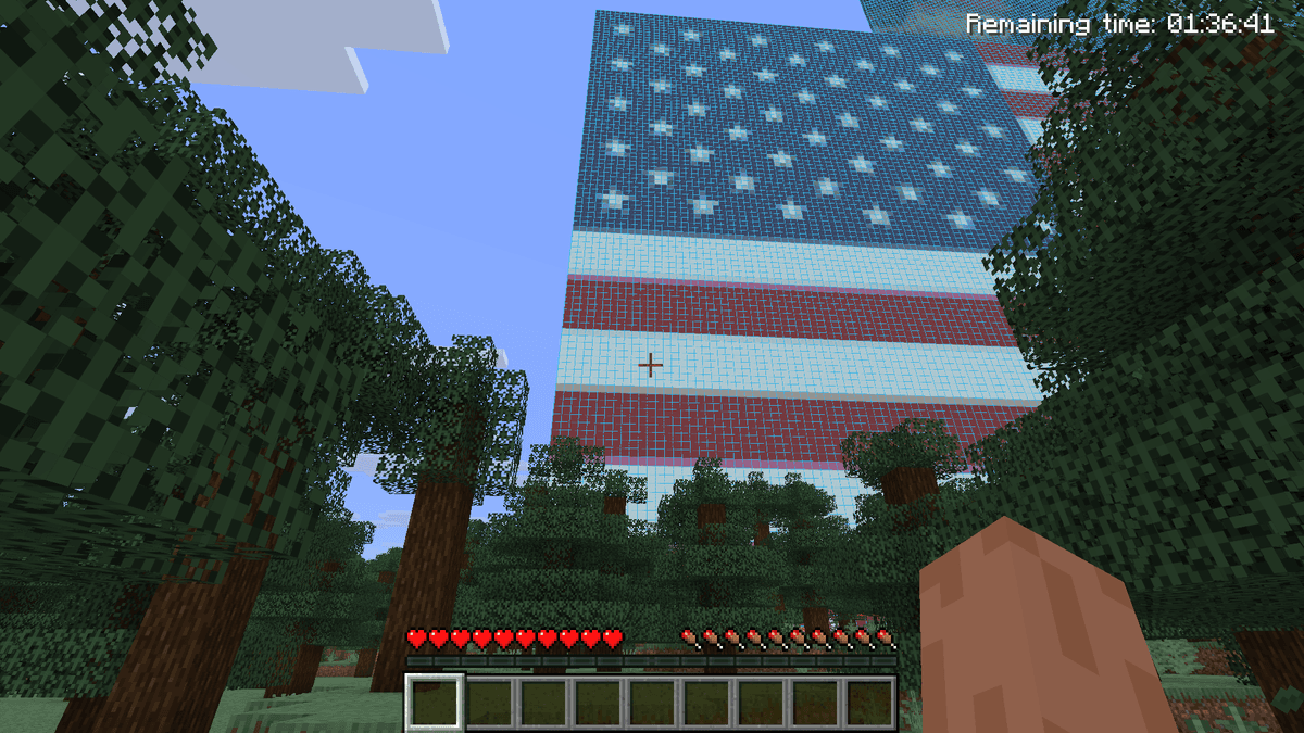 American flag pixel art built in Minecraft using BlockBlueprint